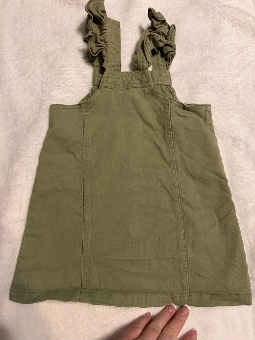 Girls Olive Green Button-Front Pinafore Dress